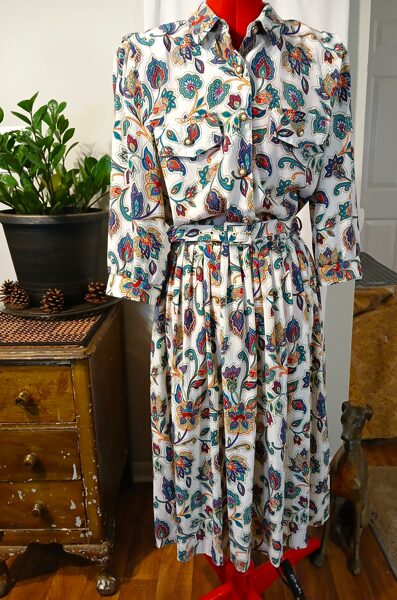 RARE Vintage Breli Originals USA Womens Floral Pleated Colorful 1970's Dress 