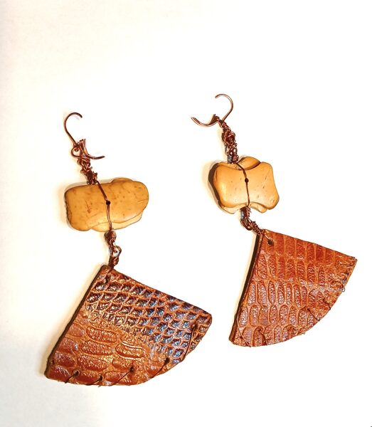 Handmade Leather Fan-Shaped Earrings 