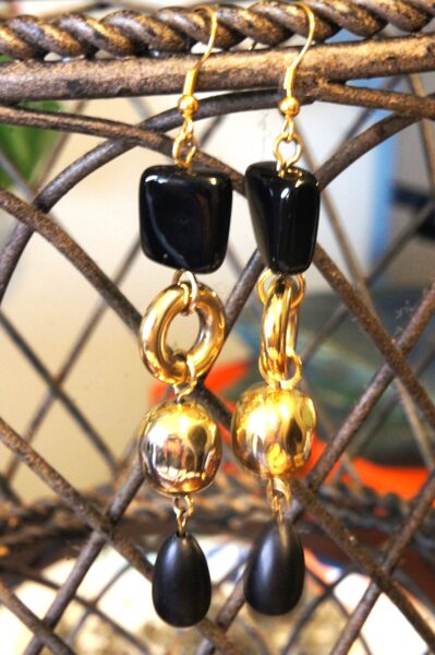 One-of-A-Kind Hand Made Black & Gold Cascading Earrings 